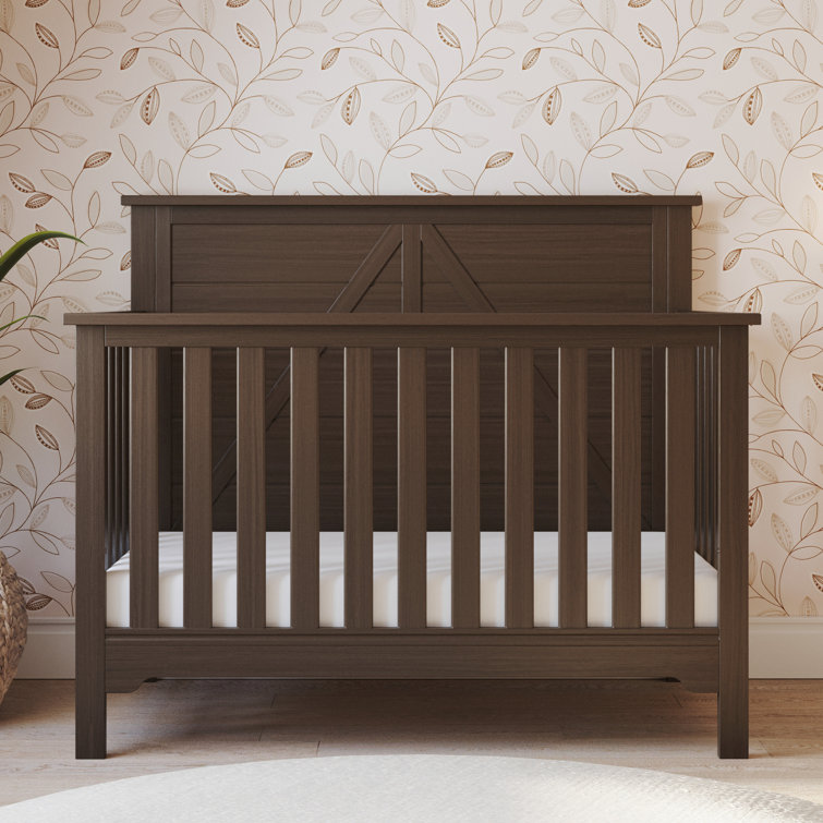 Brushed Truffle Pine Wood 4-in-1 Convertible Crib