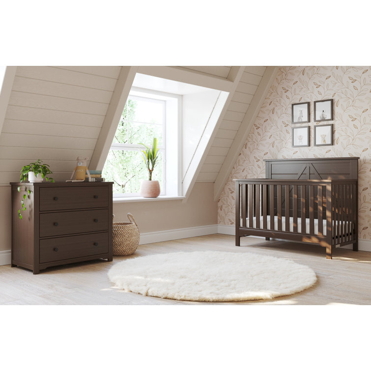 Brushed Truffle Pine Wood 4-in-1 Convertible Crib