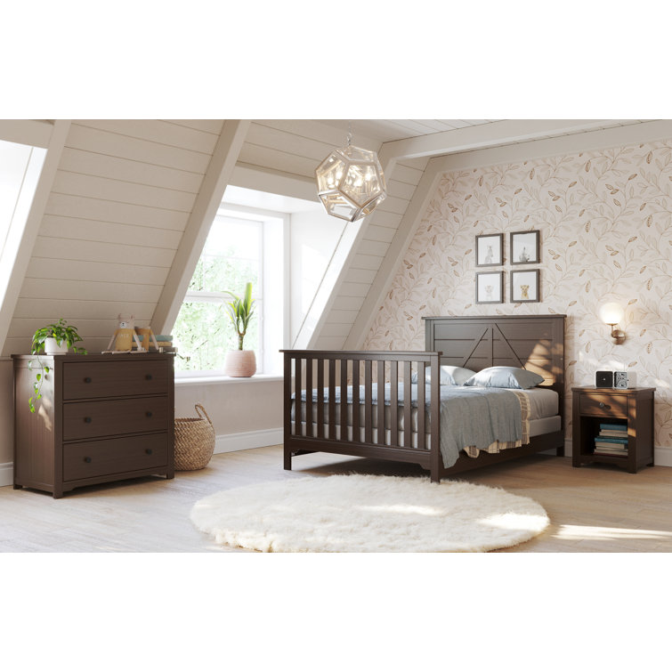Brushed Truffle Pine Wood 4-in-1 Convertible Crib