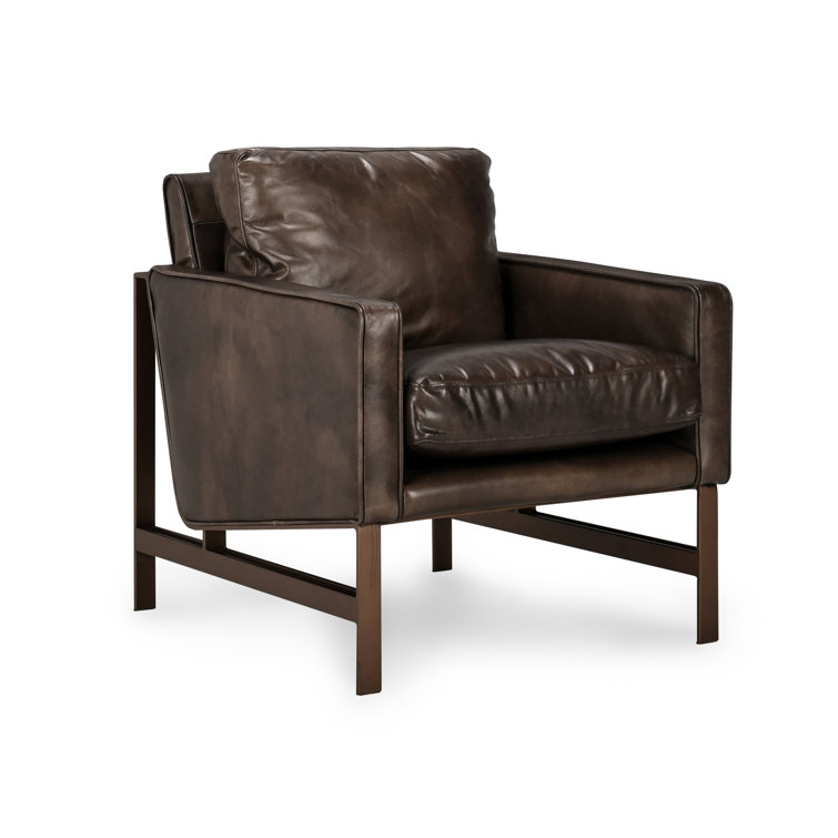 Transitional Handcrafted Leather Accent Chair with Brass Frame