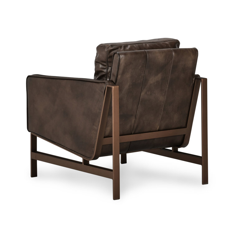 Transitional Handcrafted Leather Accent Chair with Brass Frame