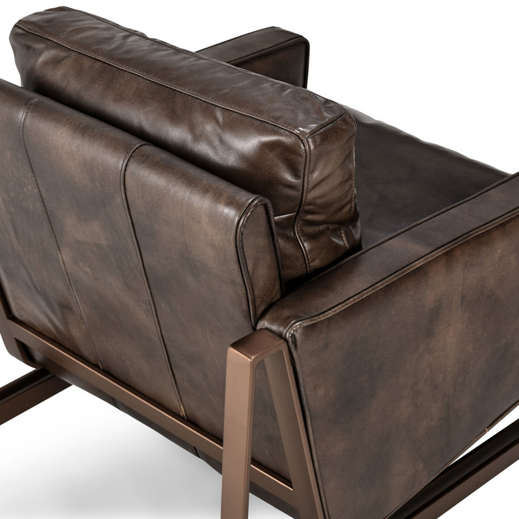 Transitional Handcrafted Leather Accent Chair with Brass Frame