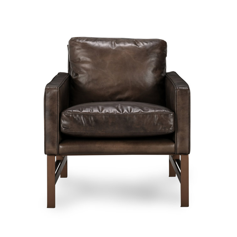 Transitional Handcrafted Leather Accent Chair with Brass Frame