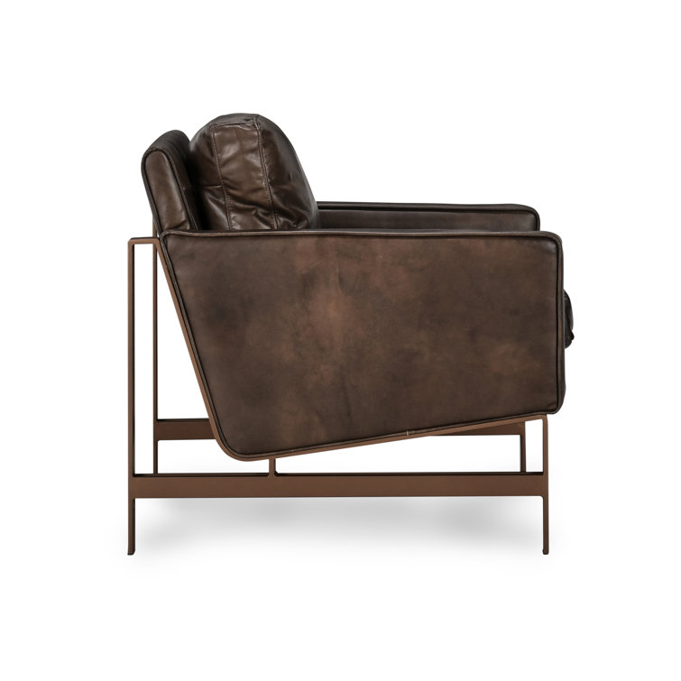 Transitional Handcrafted Leather Accent Chair with Brass Frame
