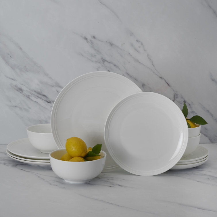 Kyler White Porcelain 12-Piece Dinnerware Set, Service for 4