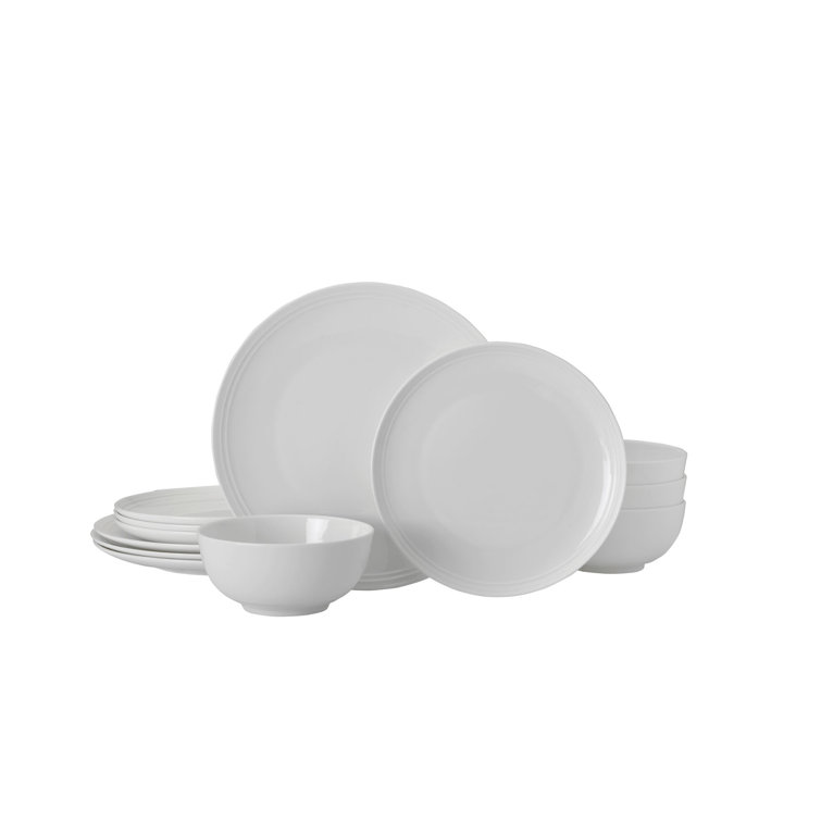 Kyler White Porcelain 12-Piece Dinnerware Set, Service for 4