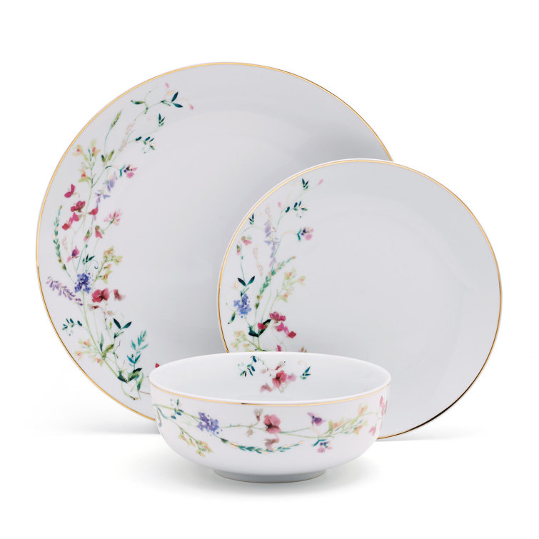Kalina White Porcelain Floral 24-Piece Dinnerware Set