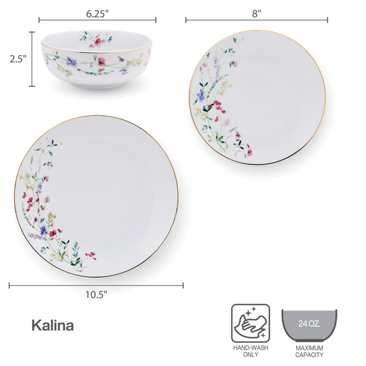 Kalina White Porcelain Floral 24-Piece Dinnerware Set