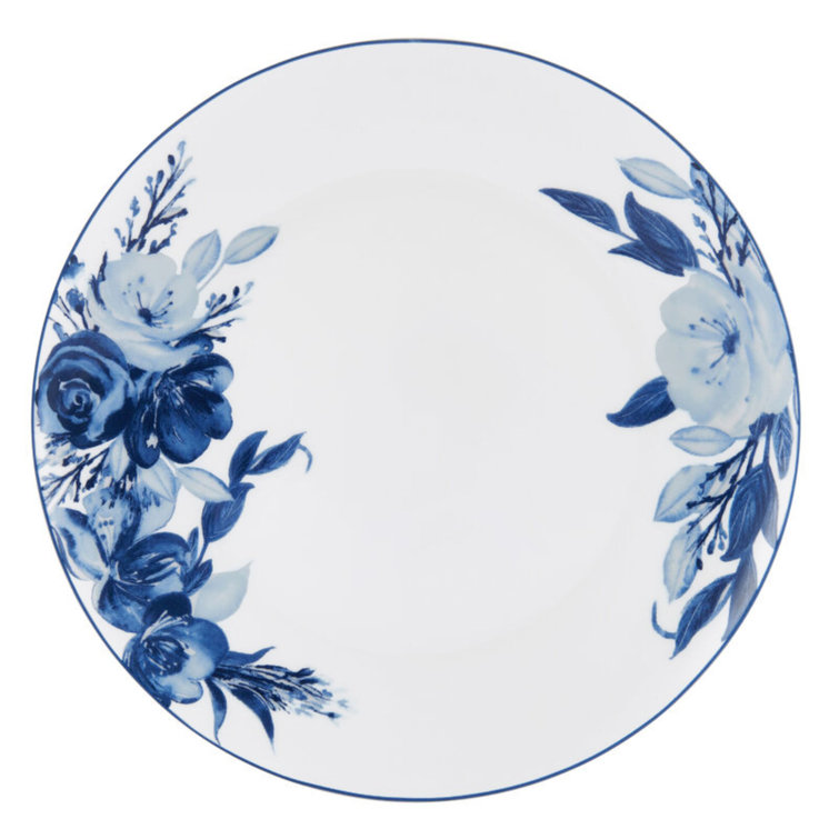 Darcy Blue and White Floral Porcelain 12-Piece Dinnerware Set