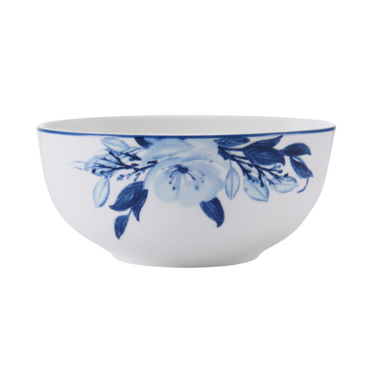Darcy Blue and White Floral Porcelain 12-Piece Dinnerware Set