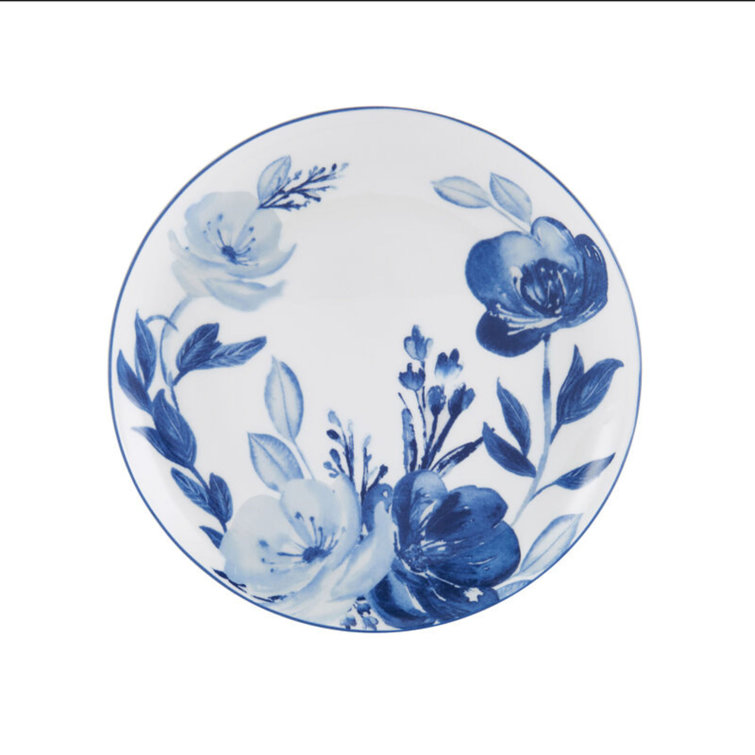 Darcy Blue and White Floral Porcelain 12-Piece Dinnerware Set