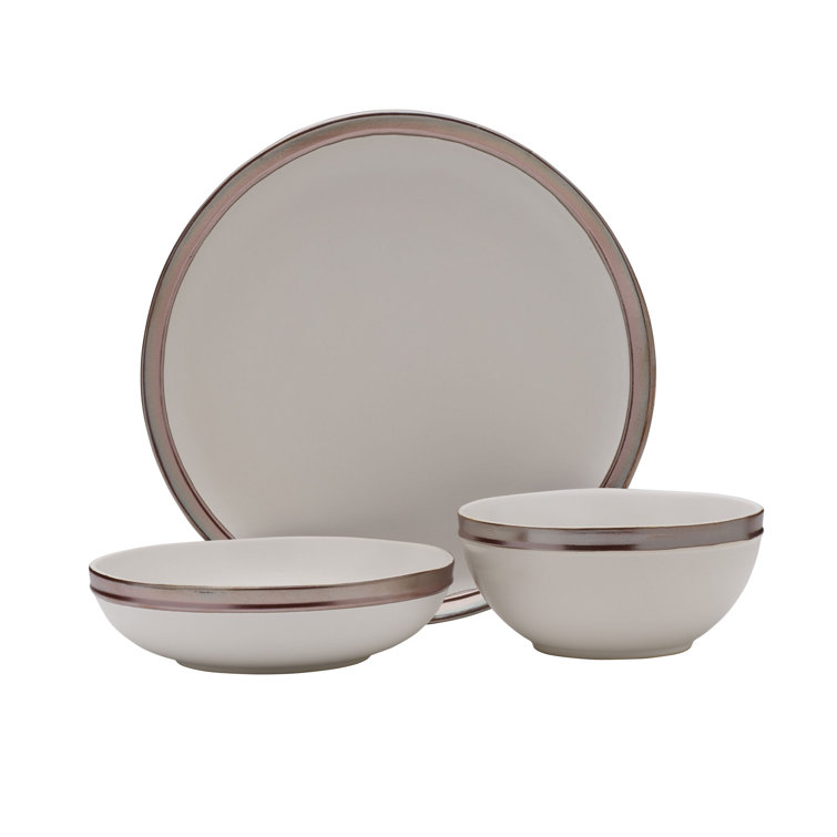 Miller White Ceramic 12-Piece Dinnerware Set with Rose Gold Banding
