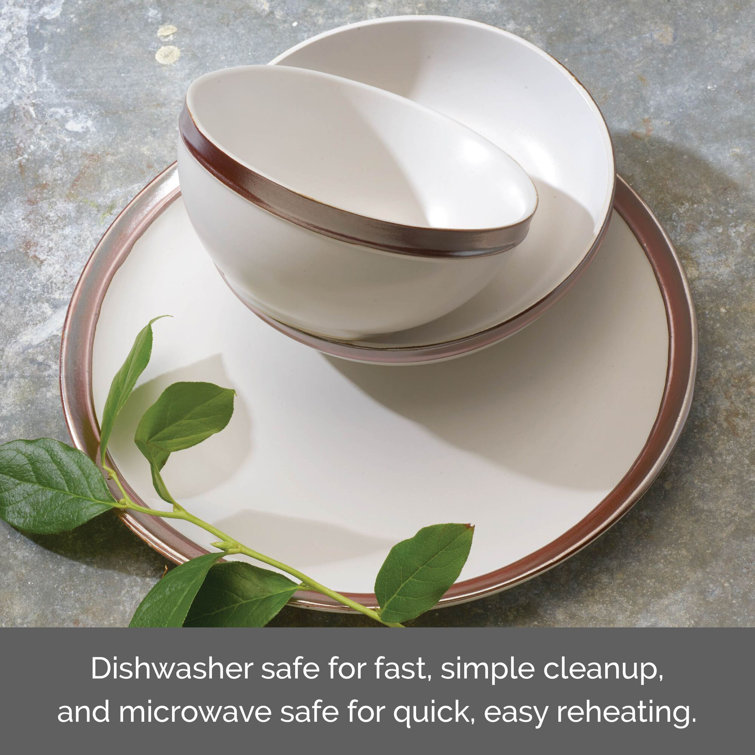 Miller White Ceramic 12-Piece Dinnerware Set with Rose Gold Banding