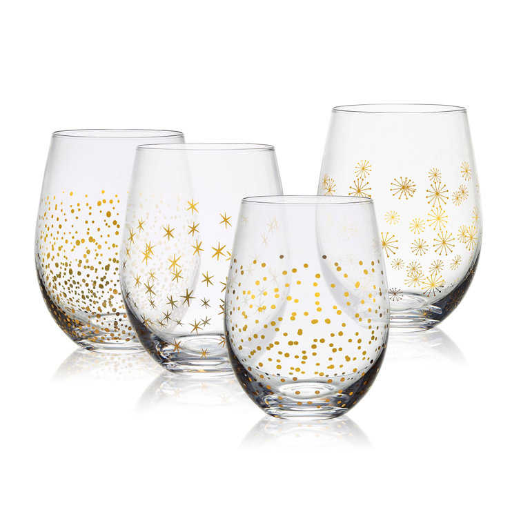 Gold and Silver Glitter Stemless Wine Glasses Set of 4