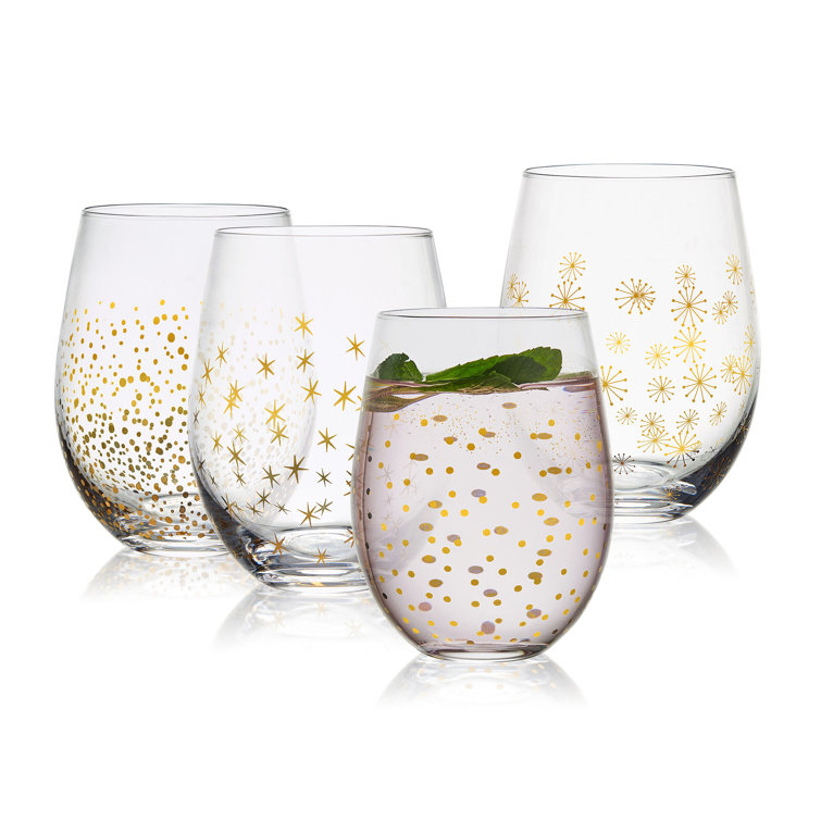 Gold and Silver Glitter Stemless Wine Glasses Set of 4
