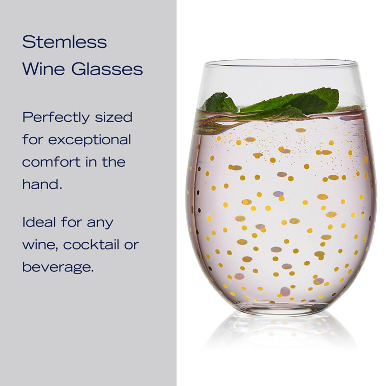 Gold and Silver Glitter Stemless Wine Glasses Set of 4