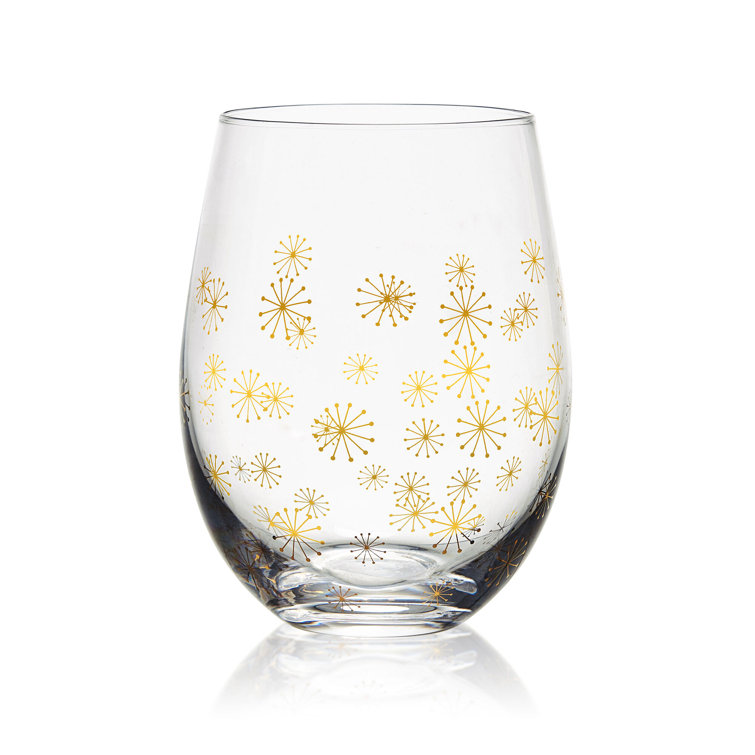 Gold and Silver Glitter Stemless Wine Glasses Set of 4