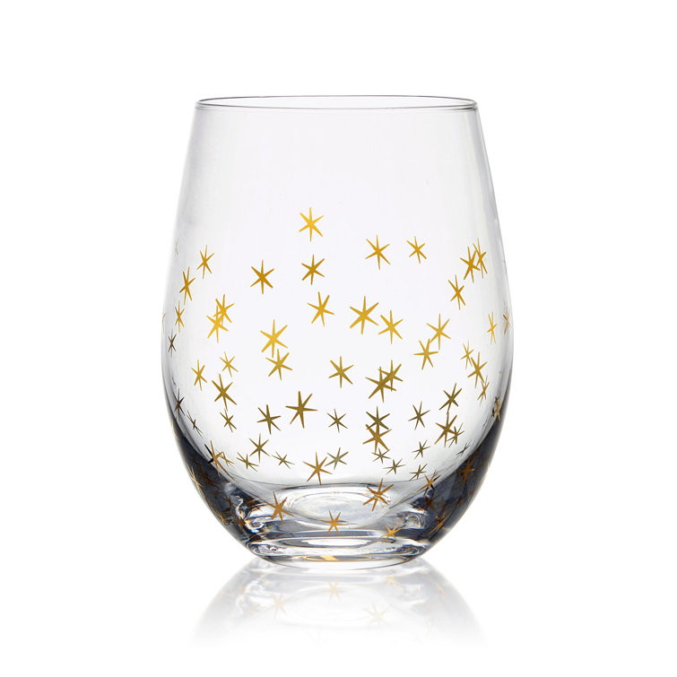 Gold and Silver Glitter Stemless Wine Glasses Set of 4