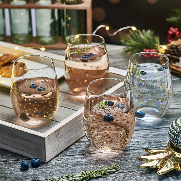 Gold and Silver Glitter Stemless Wine Glasses Set of 4