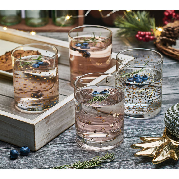 Gold and Silver Patterned Double Old Fashioned Glasses Set of 4