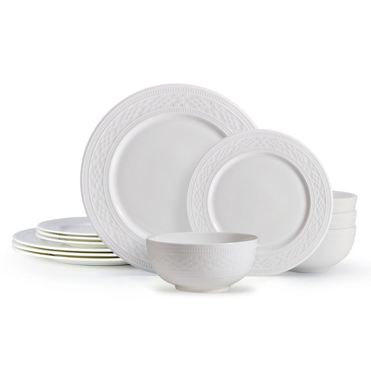 White Porcelain 12-Piece Dinnerware Set, Service for 4