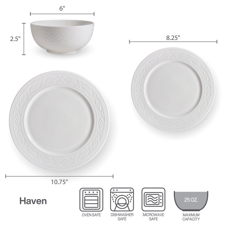 White Porcelain 12-Piece Dinnerware Set, Service for 4