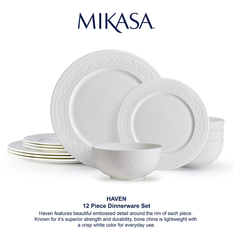 White Porcelain 12-Piece Dinnerware Set, Service for 4