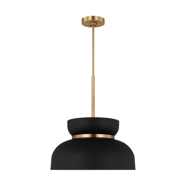 Midnight Black Steel 1-Light Pendant with Brass Accents