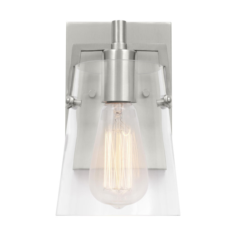 Brushed Steel and Clear Glass Modern Wall Sconce