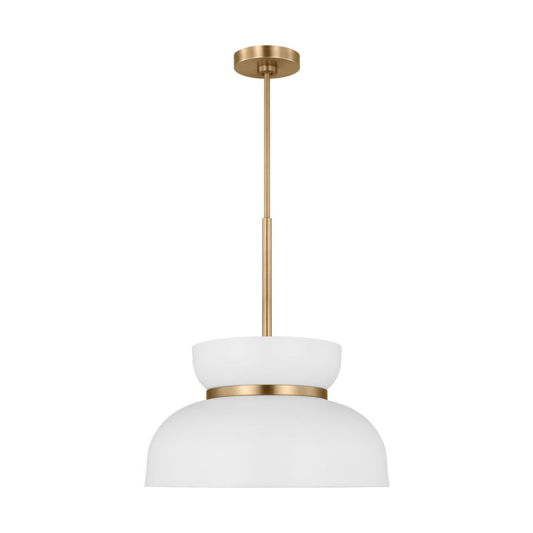 Matte White and Brass 1-Light Pendant with Glass Shade