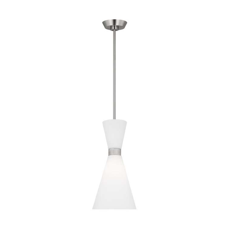 Brushed Steel Mini Pendant with Etched White Glass Shade