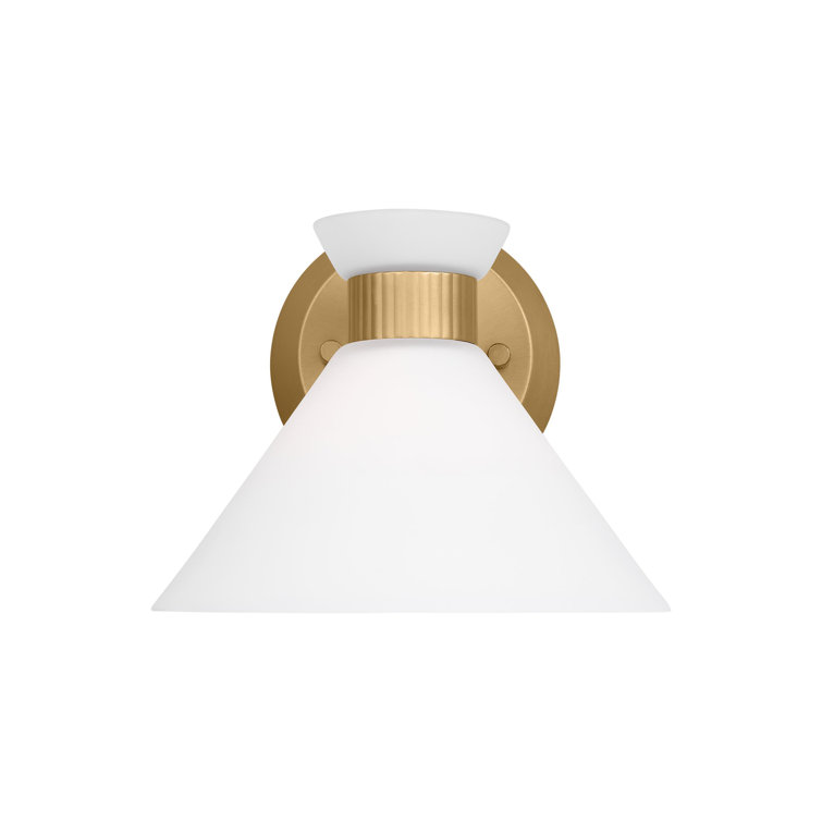 Satin Brass and Etched Glass Mid-Century Modern Sconce