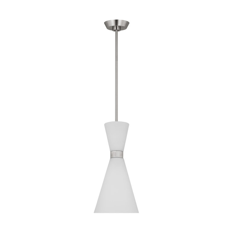 Brushed Steel Mini Pendant with Etched White Glass Shade
