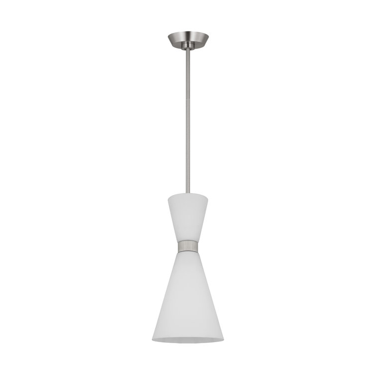 Brushed Steel Mini Pendant with Etched White Glass Shade