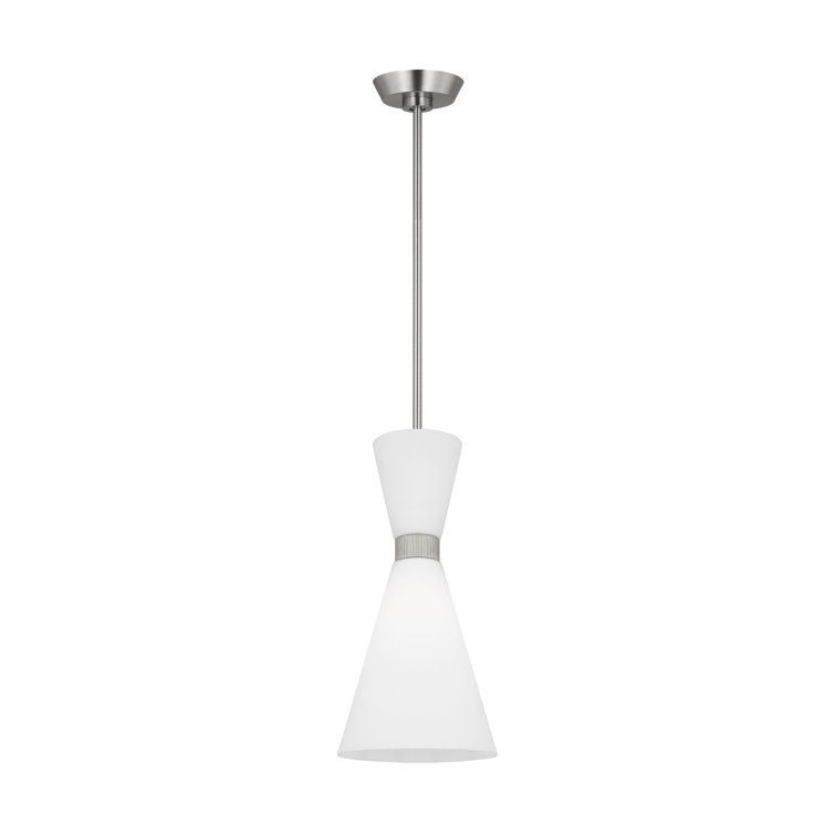 Brushed Steel Mini Pendant with Etched White Glass Shade