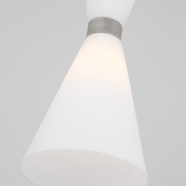 Brushed Steel Mini Pendant with Etched White Glass Shade