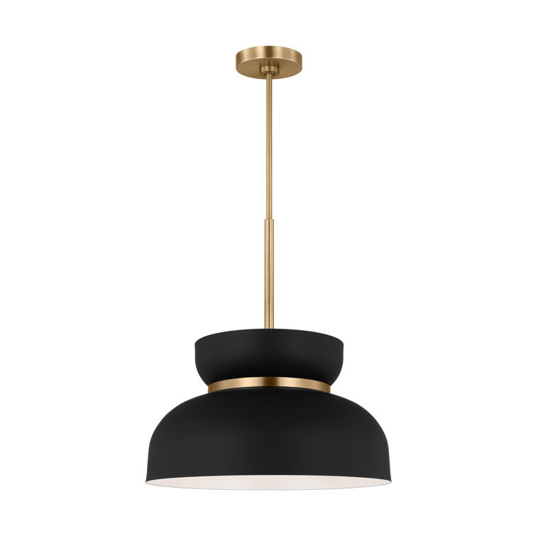 Midnight Black Steel 1-Light Pendant with Brass Accents
