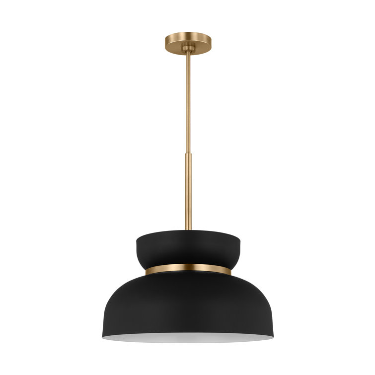 Midnight Black Steel 1-Light Pendant with Brass Accents