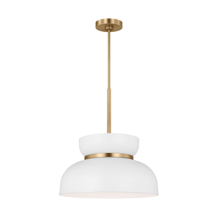 Matte White and Brass 1-Light Pendant with Glass Shade