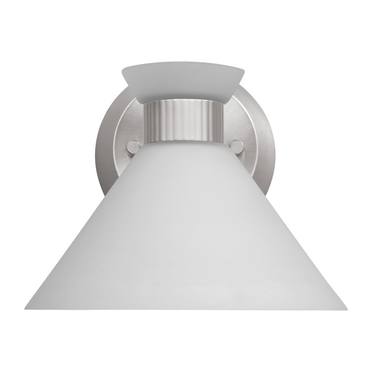 Brushed Steel Dimmable Wall Sconce with Etched Glass Shade