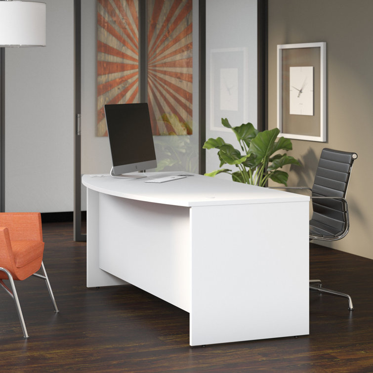 Transitional White 72" Home Office Desk with Cable Management