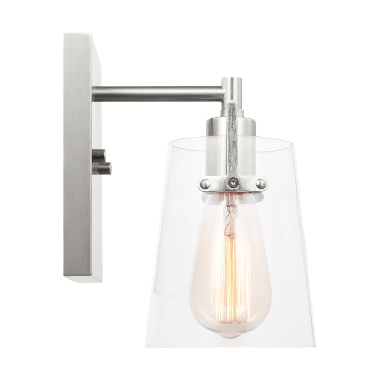 Brushed Steel and Clear Glass Modern Wall Sconce