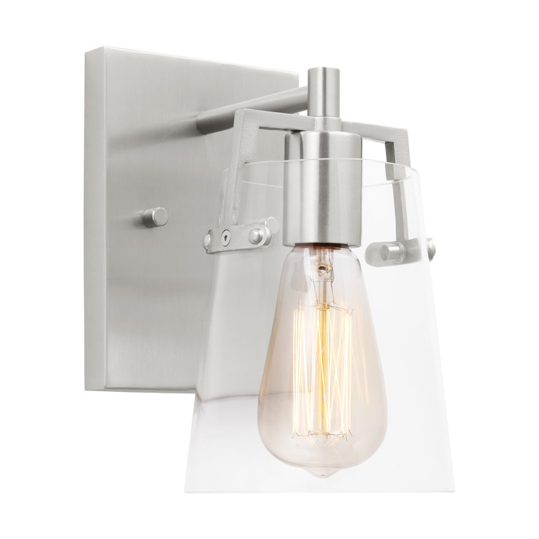 Brushed Steel and Clear Glass Modern Wall Sconce