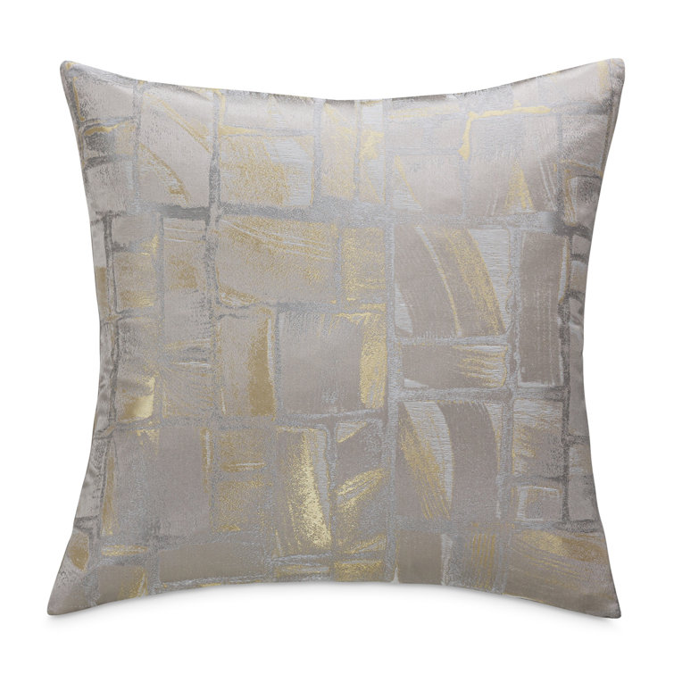 Platinum and Gold Geometric Jacquard Square Throw Pillow