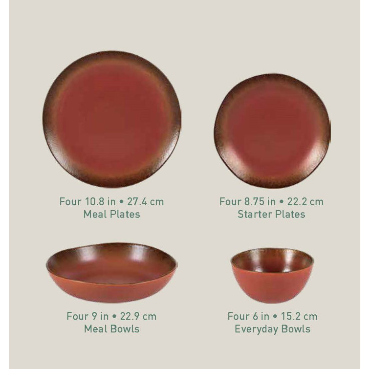 Paprika Red Ceramic Variegated Glaze Bowl Set for 4