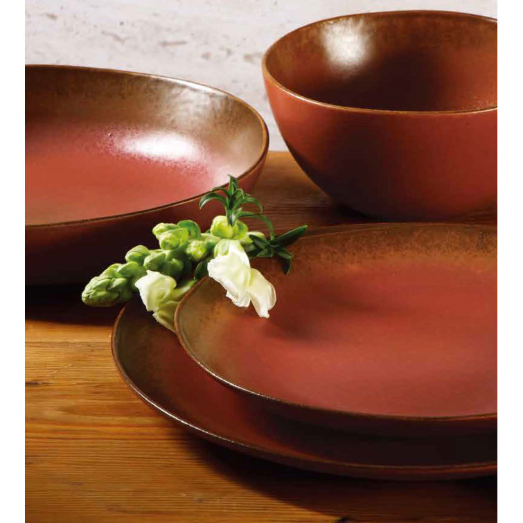 Paprika Red Ceramic Variegated Glaze Bowl Set for 4