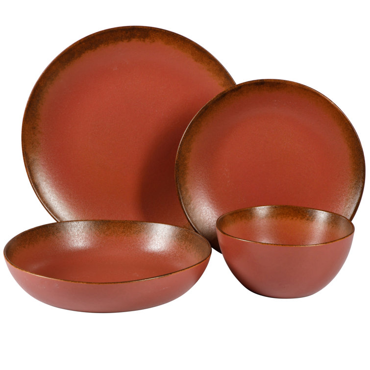 Paprika Red Ceramic Variegated Glaze Bowl Set for 4