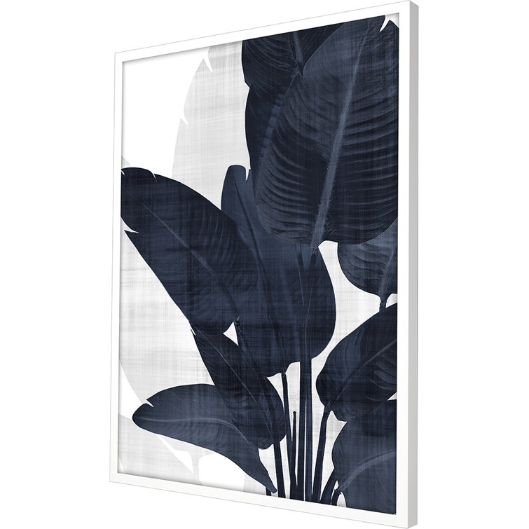 Azure Palm Blue Canvas Print in White Frame, 50" x 38"