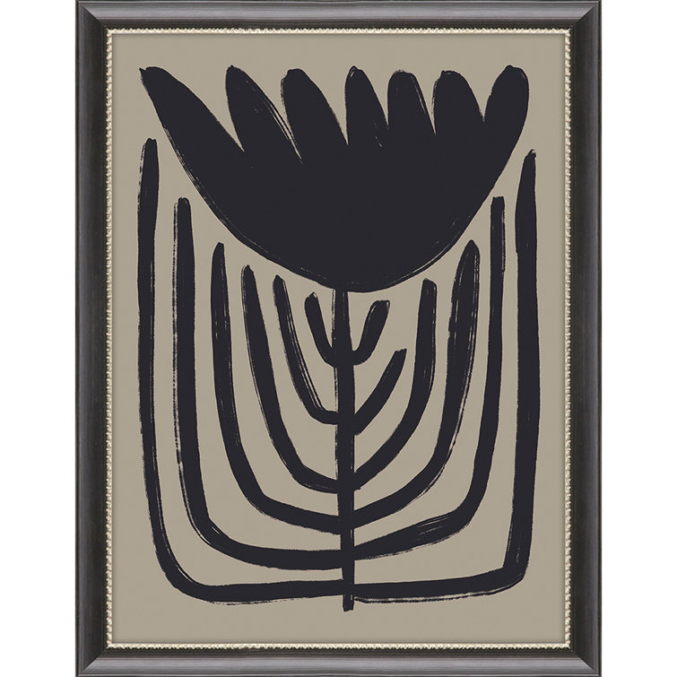 Medium Wood Framed Abstract Floral Art Set in Black and Beige