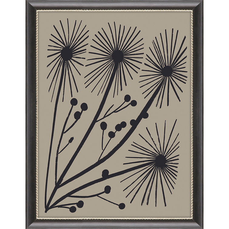 Medium Wood Framed Abstract Floral Art Set in Black and Beige